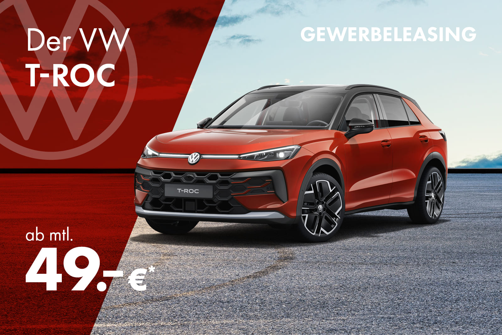 VW T-Roc ab 49,00 € monatlich im Gewerbeleasing.