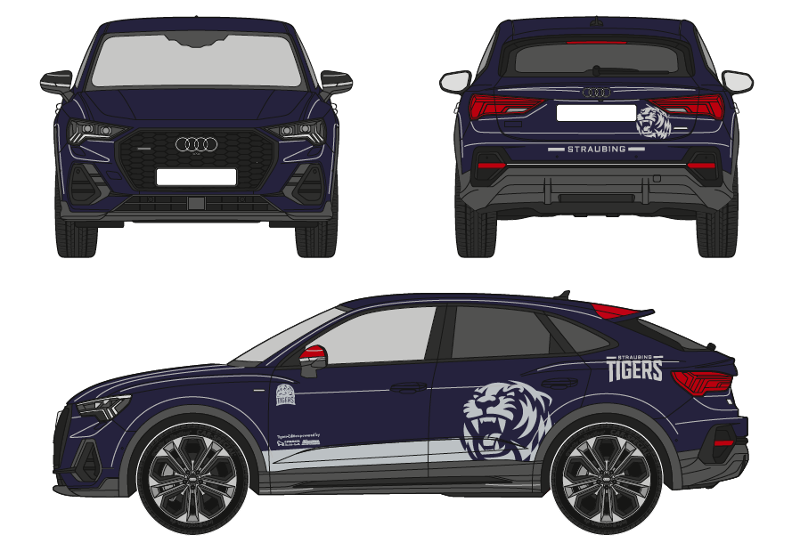 Audi Q3 in blau mit eleganter Tigers Beklebung