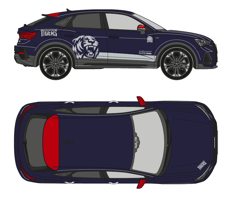 Audi Q3 Sonderedition, mit kleiner Straubing Tigers Beklebung,Seitenansicht und von oben