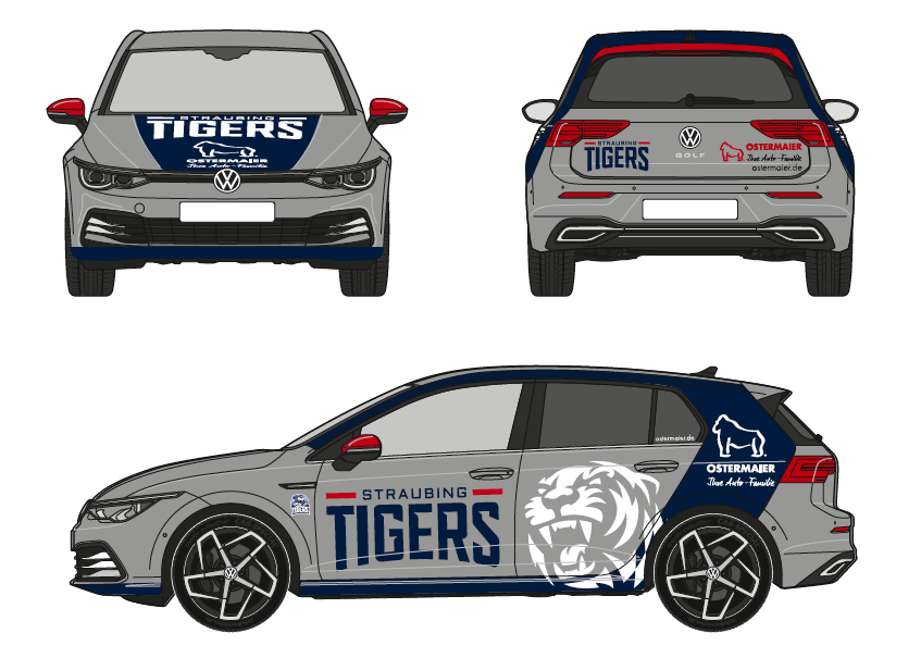 Grauer VW Golf mit Tigers Player Edition Beklebung groß